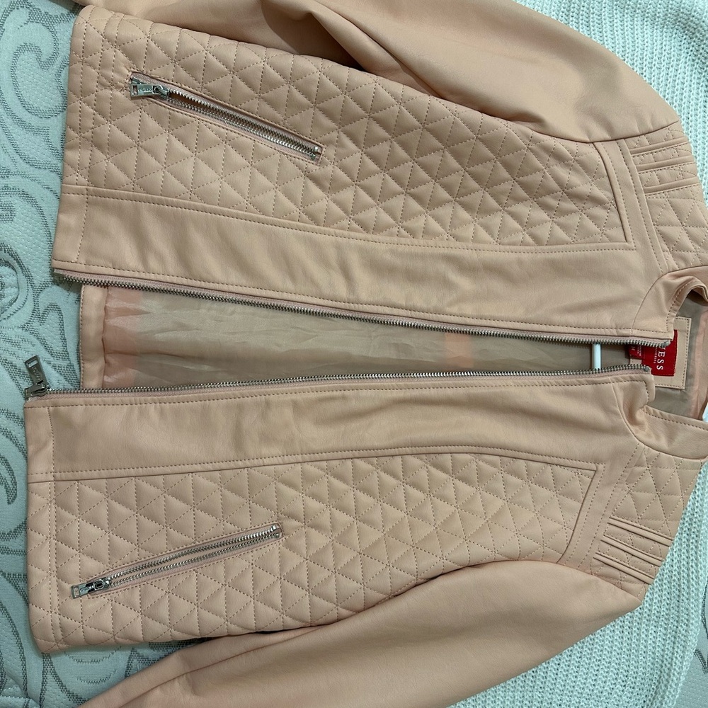 Guess Pink Leather Jacket with Quilted Design